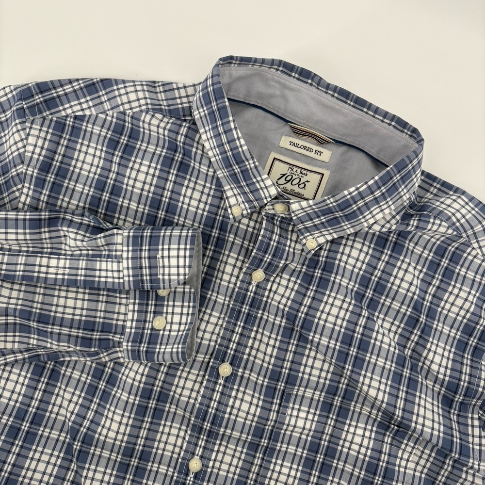 Jos. A. Bank 1905 Men's L Tailored Fit Blue Plaid Long Sleeve Button Up Shirt
